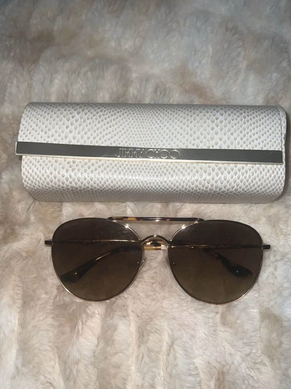 Jimmy Choo Gold Frame Sunglasses with Brown Lenses